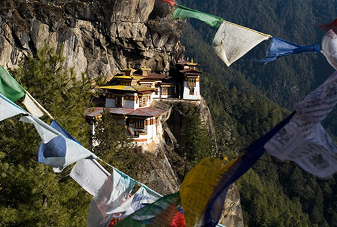 Tiger's Nest Monastery (Paro Taktsang) on a cliff above the Paro Valley, Bhutan